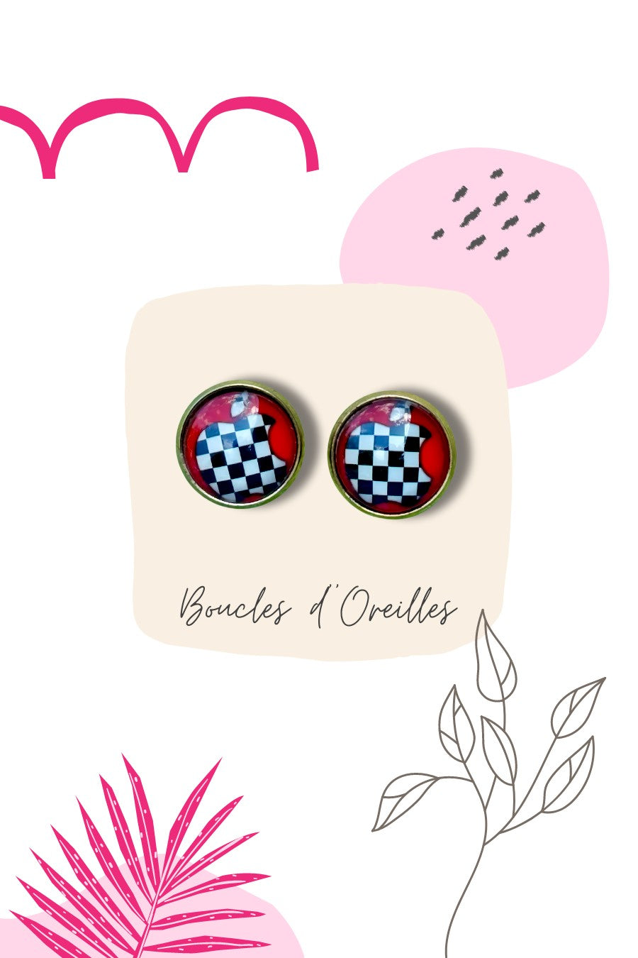 Boucles d'oreilles rétro pomme damier