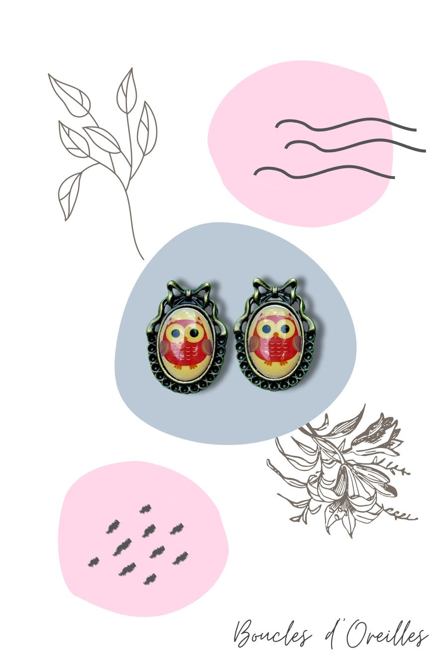 Boucles d'oreilles rétro chouette aux gros yeux