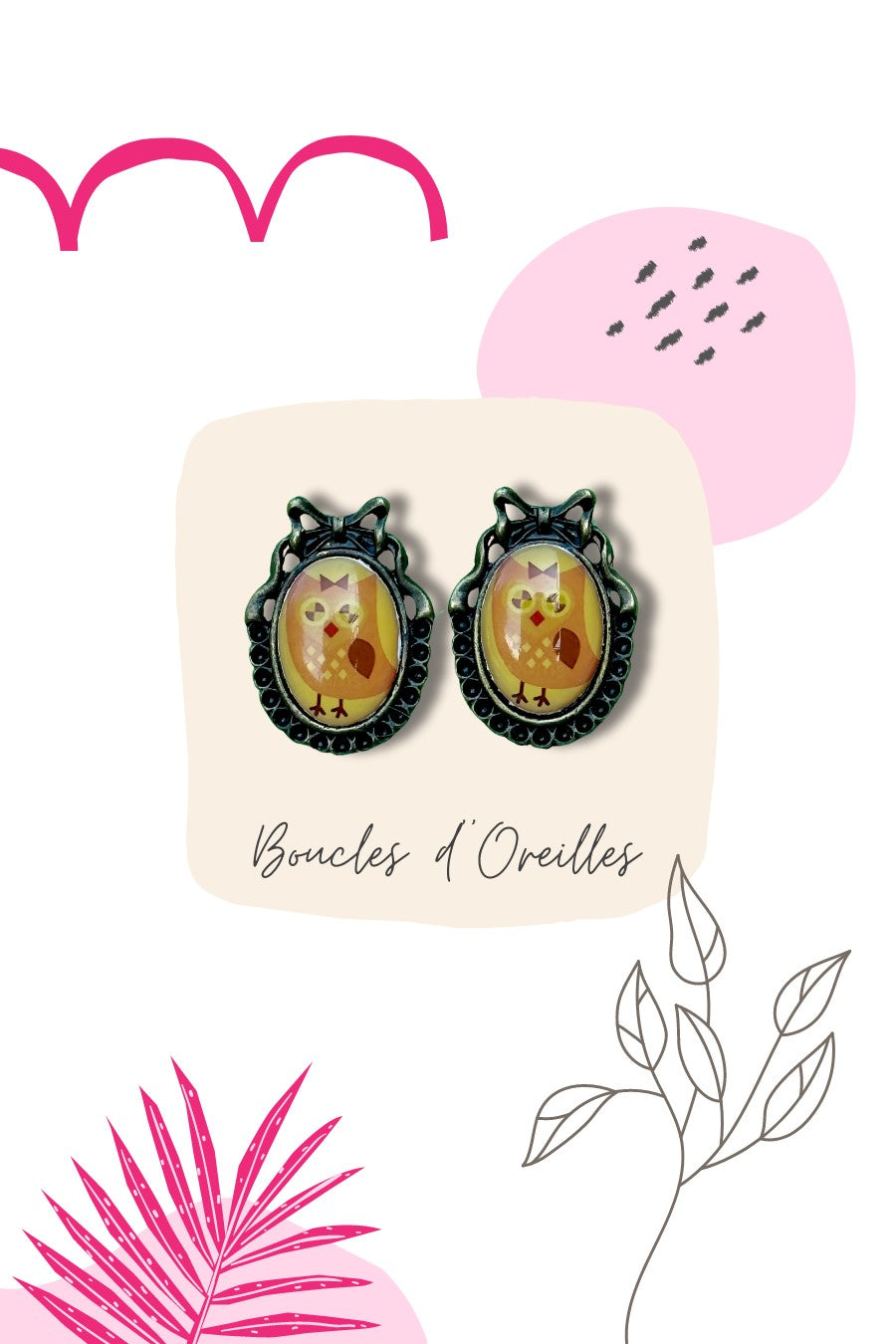Boucles d'oreilles rétro chouette chouchou