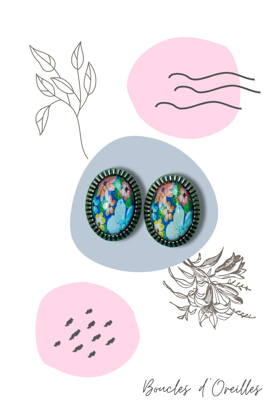 boucles d 'oreilles retro fleuries