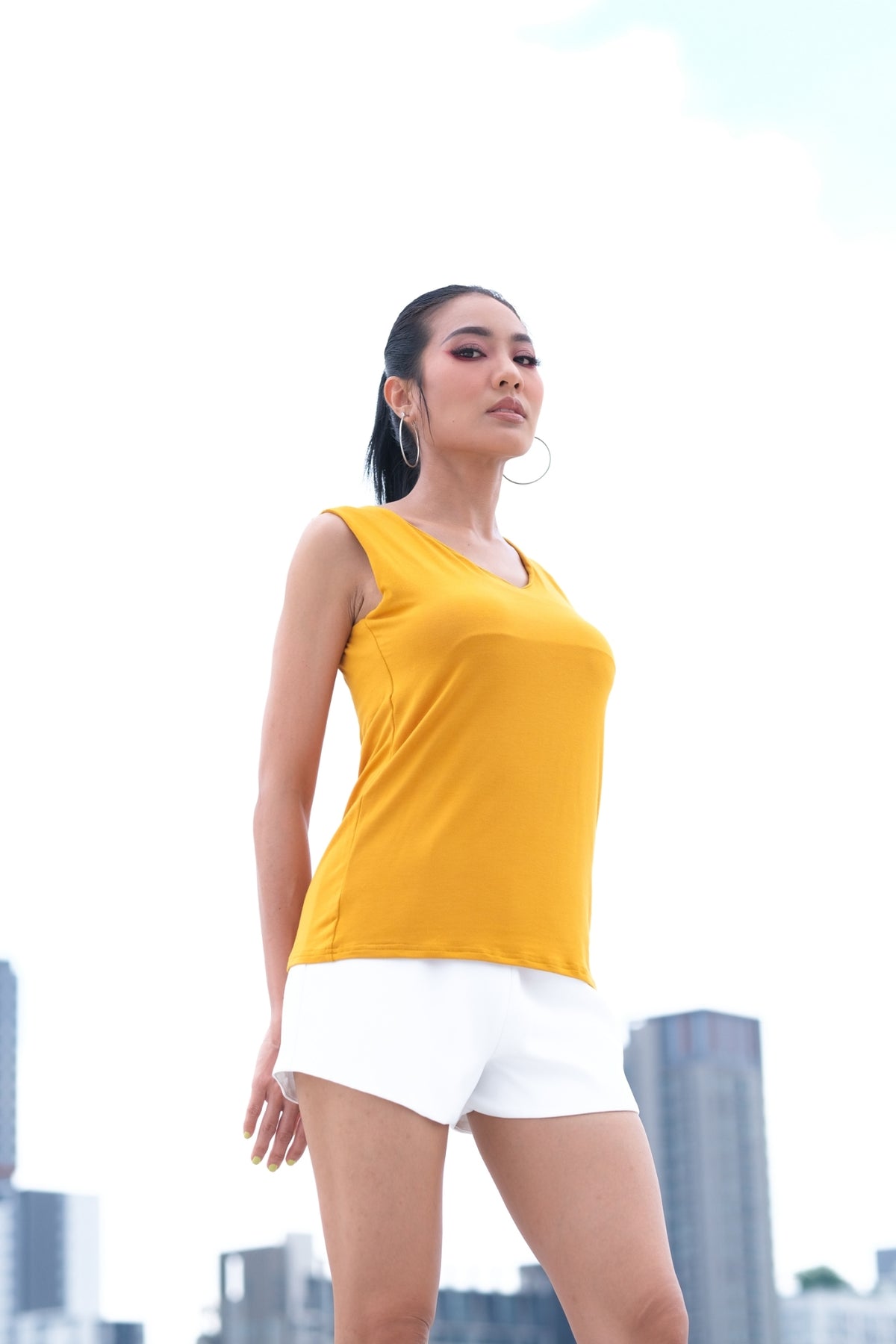 Camisole Lilya jaune – camisole femme légère sans manches, rayonne élasthanne