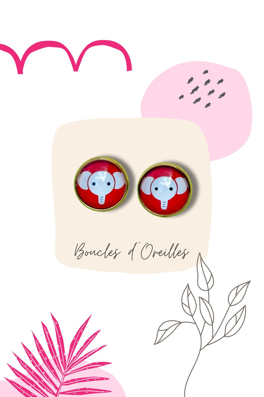 Boucles d'oreilles rétro éléphant rouge