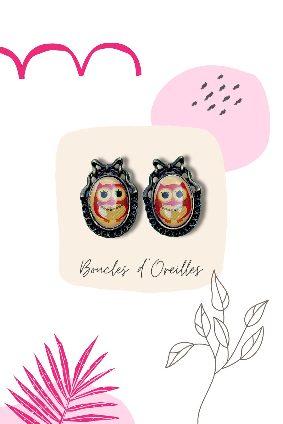 Boucles d'oreilles rétro chouette collier
