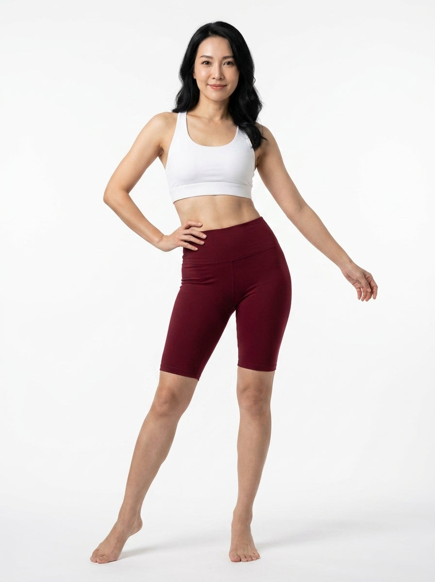 Legging Yogini cycliste cerise – legging femme cycliste taille haute, viscose élasthanne