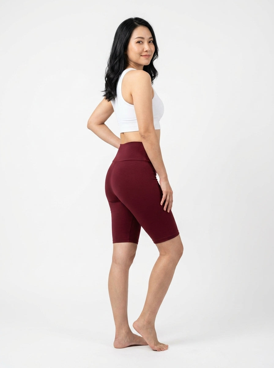 Legging Yogini cycliste cerise – legging femme cycliste taille haute, viscose élasthanne