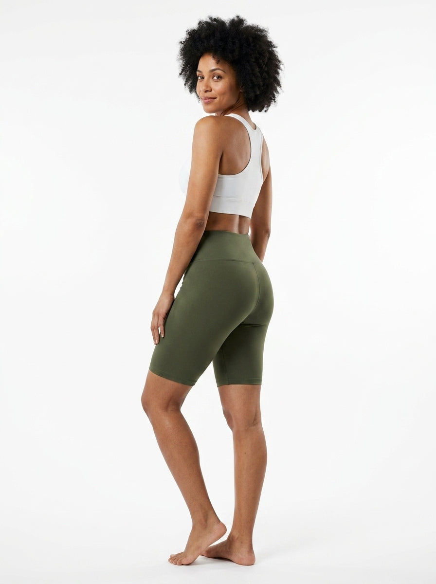 Legging Yogini cycliste kaki – legging femme cycliste taille haute, viscose élasthanne