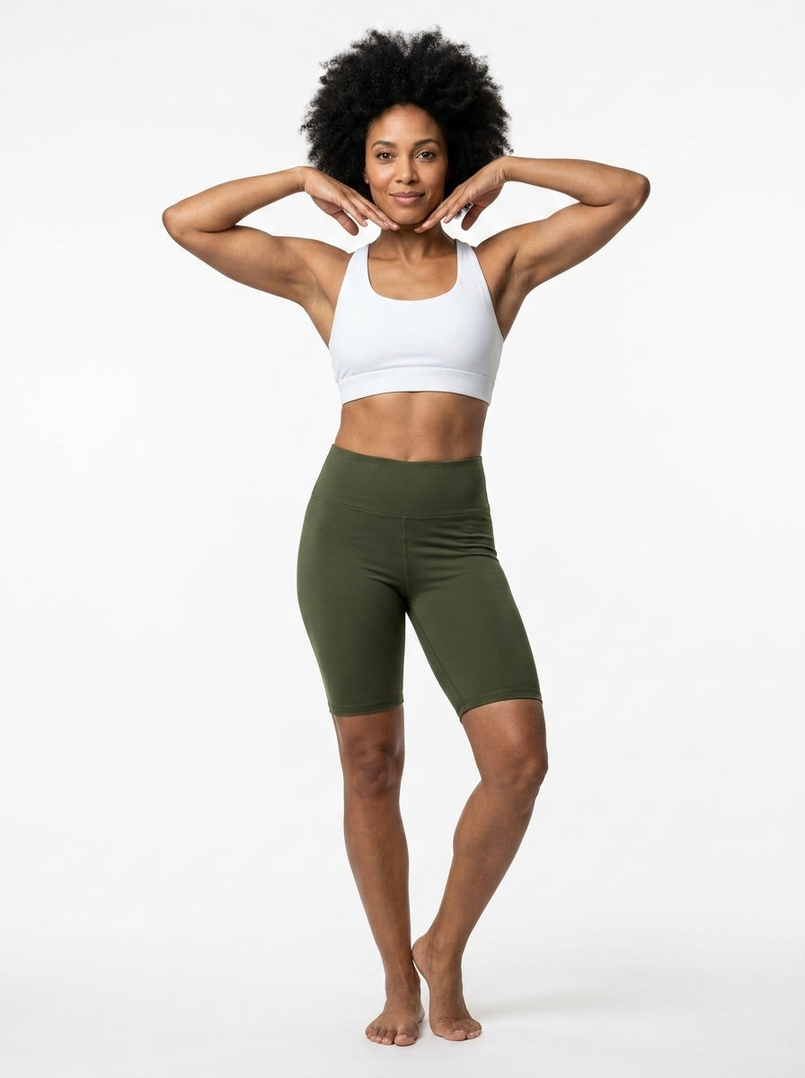 Legging Yogini cycliste kaki – legging femme cycliste taille haute, viscose élasthanne