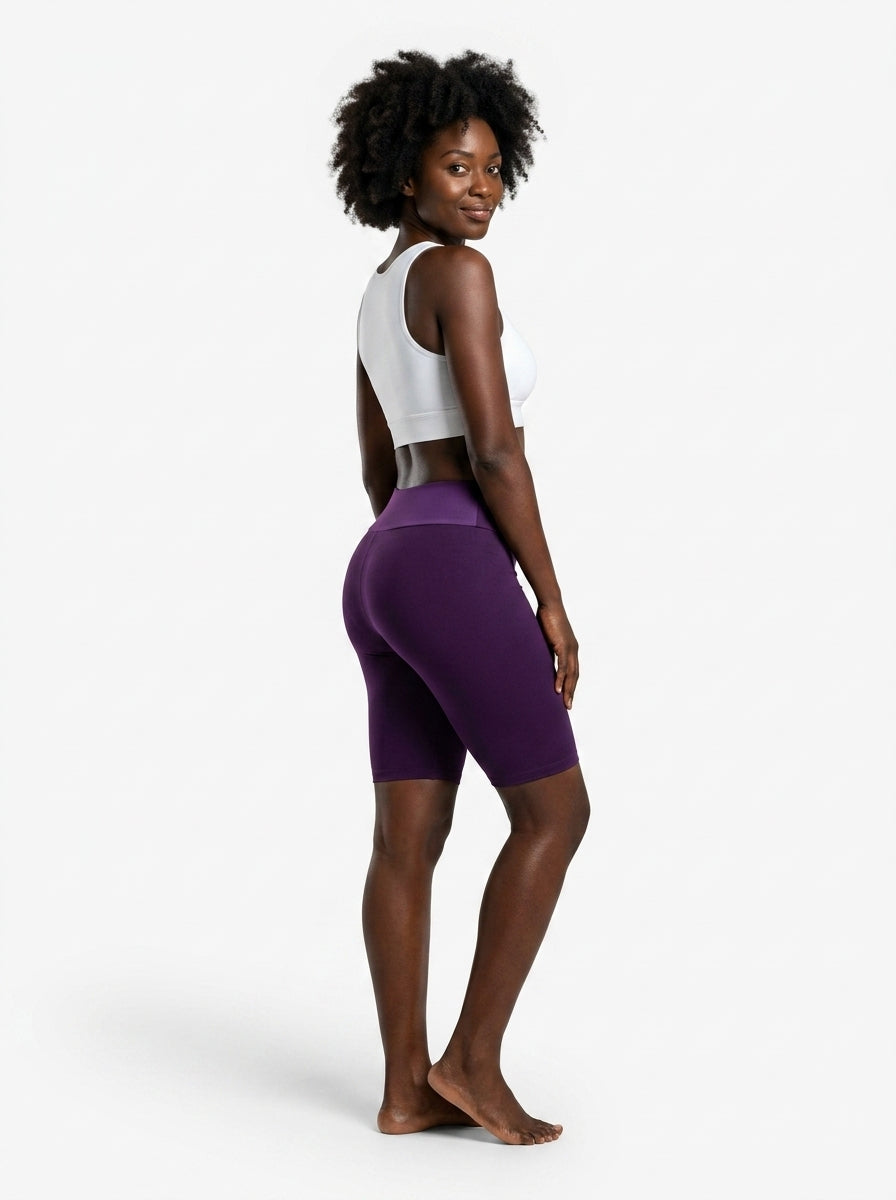 Legging Yogini cycliste prune – legging femme cycliste taille haute, viscose élasthanne