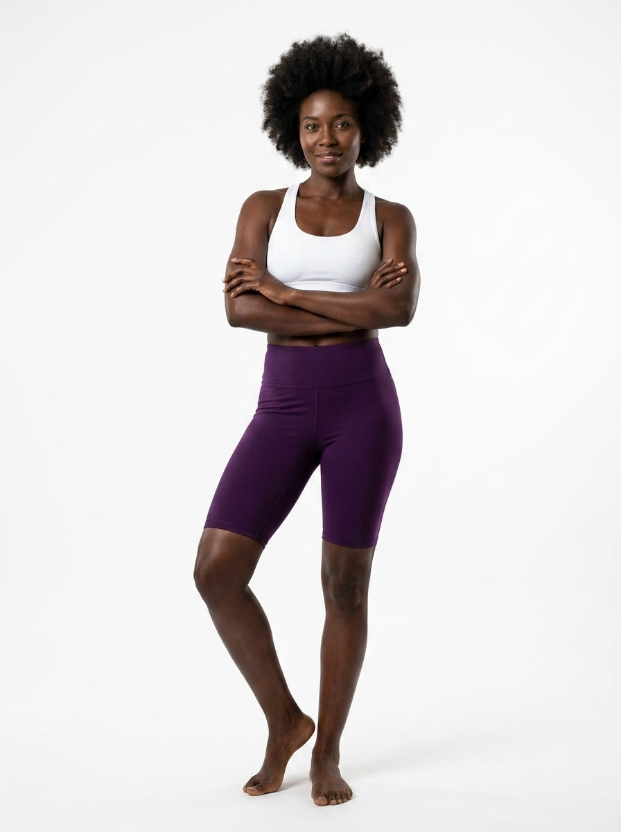 Legging Yogini cycliste prune – legging femme cycliste taille haute, viscose élasthanne