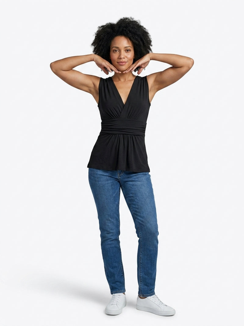 Haut Classy noir – haut femme col V croisé cintré, viscose élasthanne