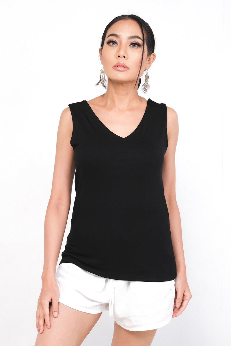 Camisole Lilya noire – camisole femme légère sans manches, rayonne élasthanne