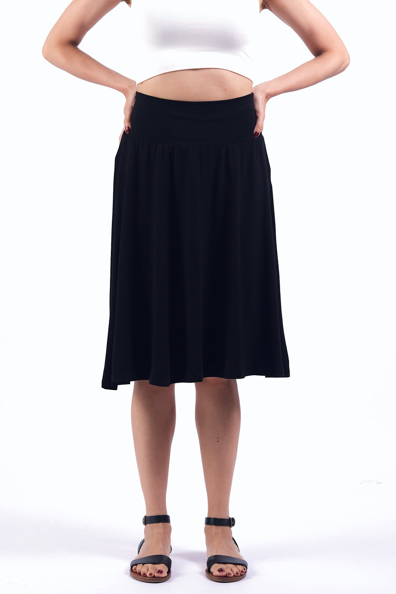 Jupe Carla 3/4 noire – jupe femme fluide 3/4, viscose élasthanne