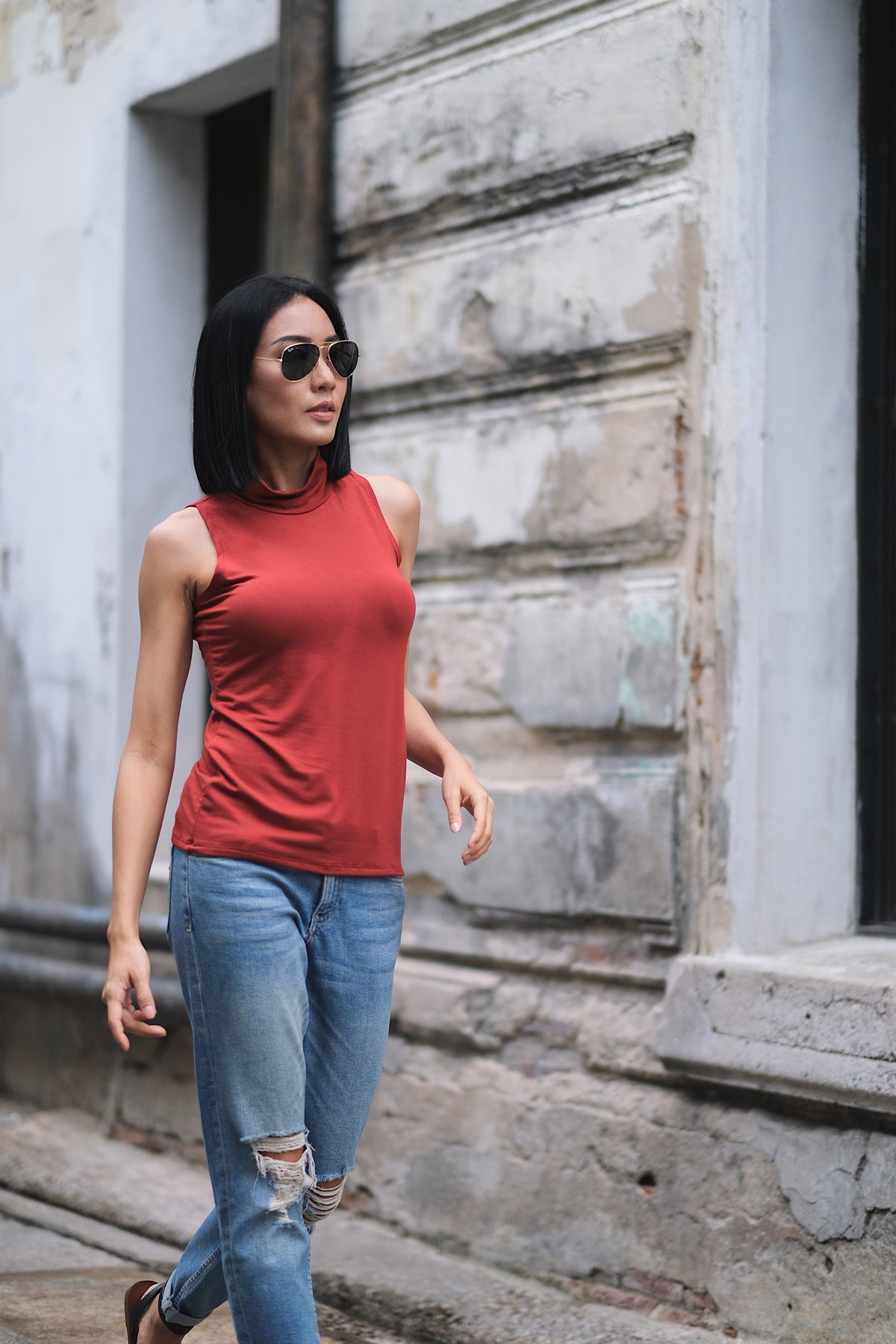 Camisole Paloma terracotta – camisole femme sans manches col montant, rayonne élasthanne