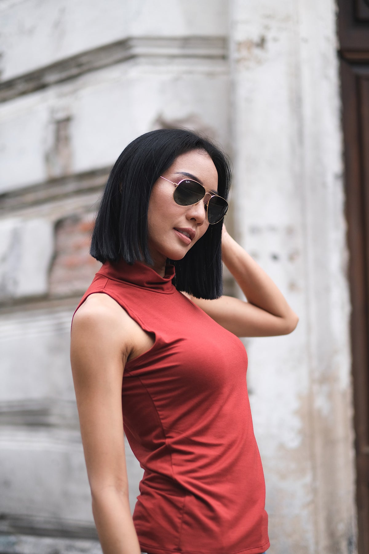 Camisole Paloma terracotta – camisole femme sans manches col montant, rayonne élasthanne