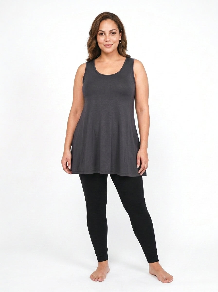 Tunique Erica gris anthracite – tunique femme trapèze sans manches, viscose élasthanne