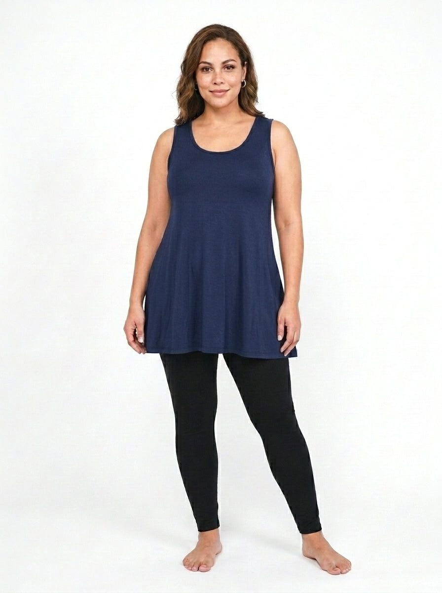 Tunique Erica bleu marin – tunique femme trapèze sans manches, viscose élasthanne