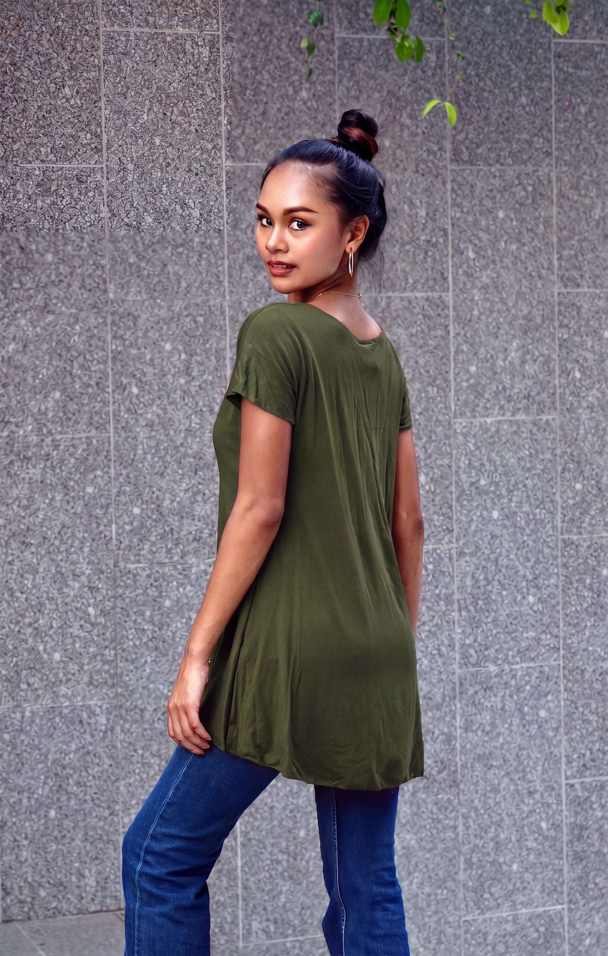 Haut Melinda kaki – haut femme trapèze manches courtes, viscose élasthanne