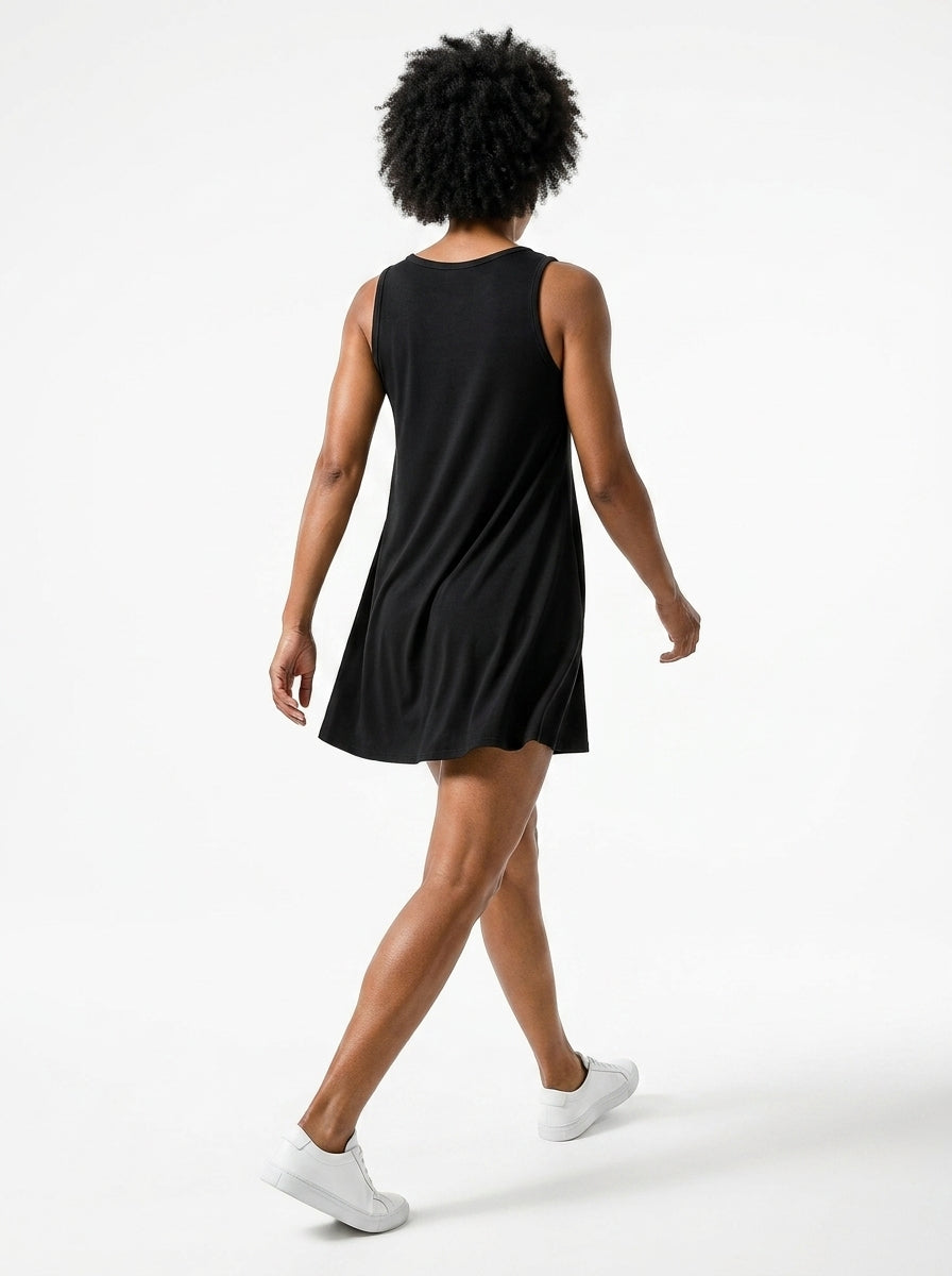 Tunique Erica noire – tunique femme trapèze sans manches, viscose élasthanne