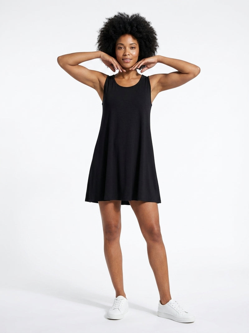 Tunique Erica noire – tunique femme trapèze sans manches, viscose élasthanne