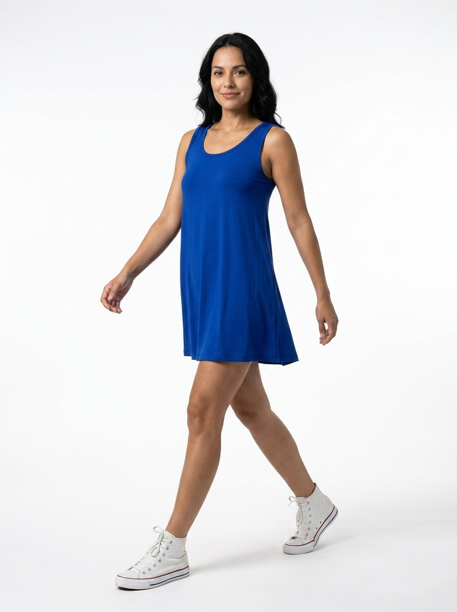 Tunique Erica bleu cobalt – tunique femme trapèze sans manches, viscose élasthanne
