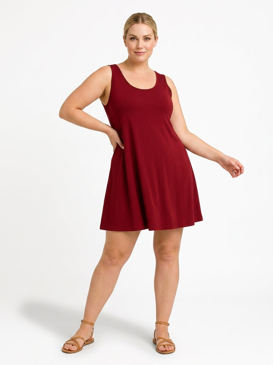 Tunique Erica cerise – tunique femme trapèze sans manches, viscose élasthanne