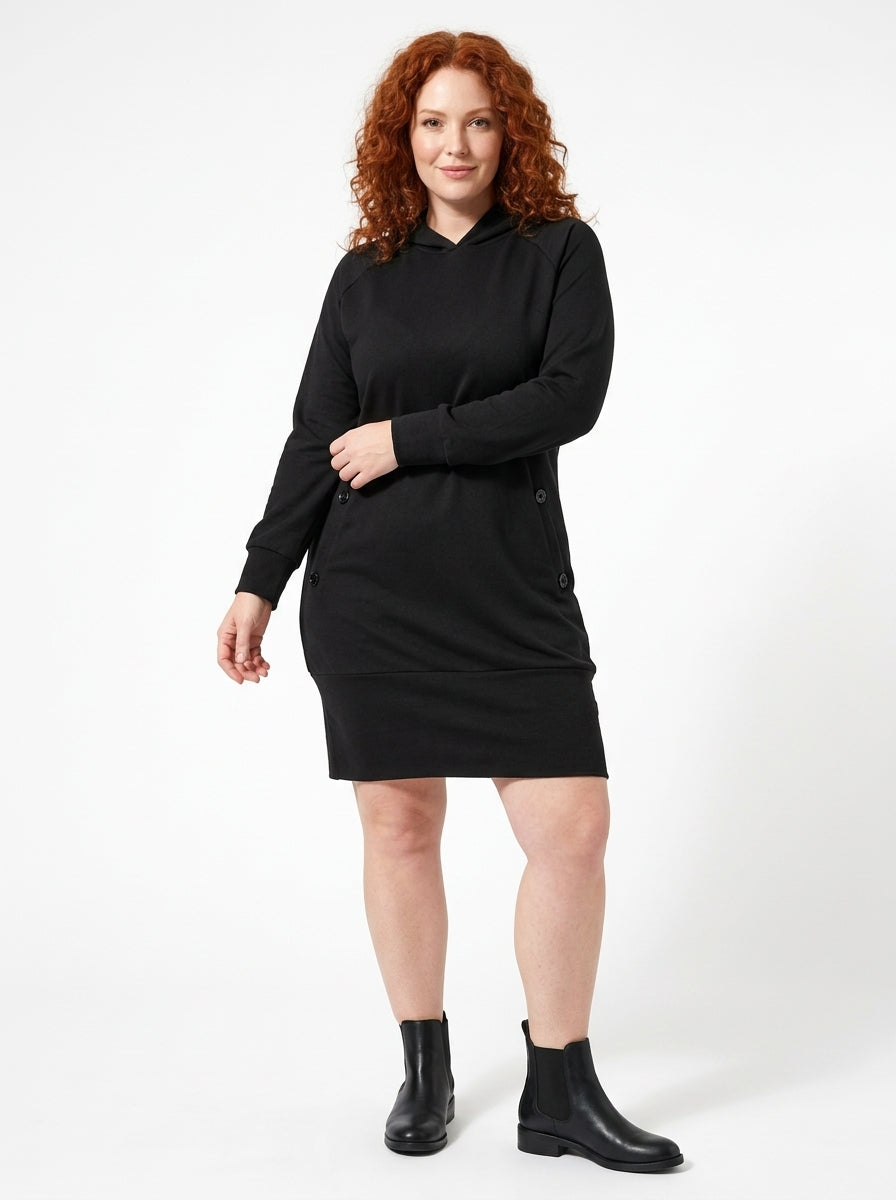 Robe Malya noire de face, manches longues