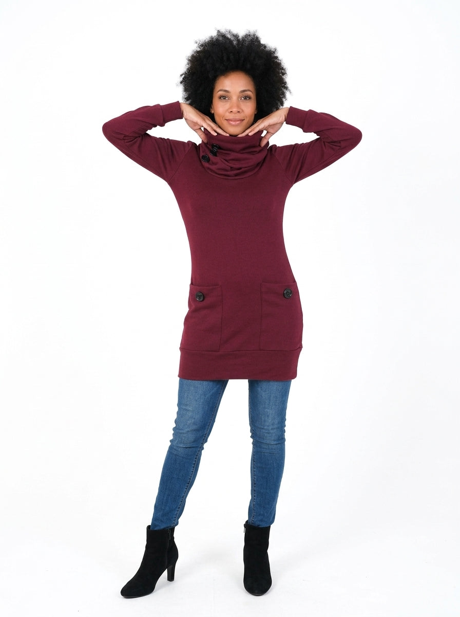 Robe-tunique Sylvia cerise de face, manches longues