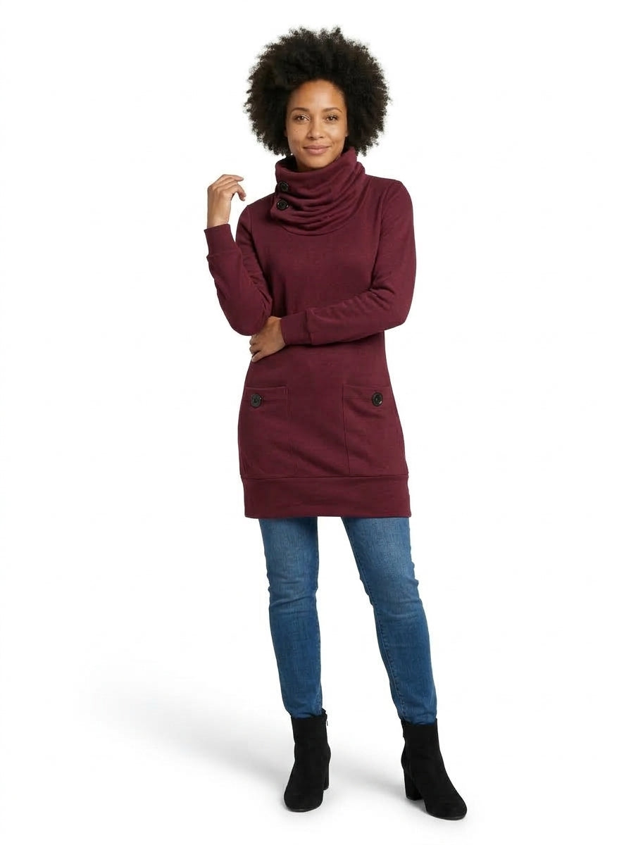 Robe-tunique Sylvia cerise, col drapé à boutons