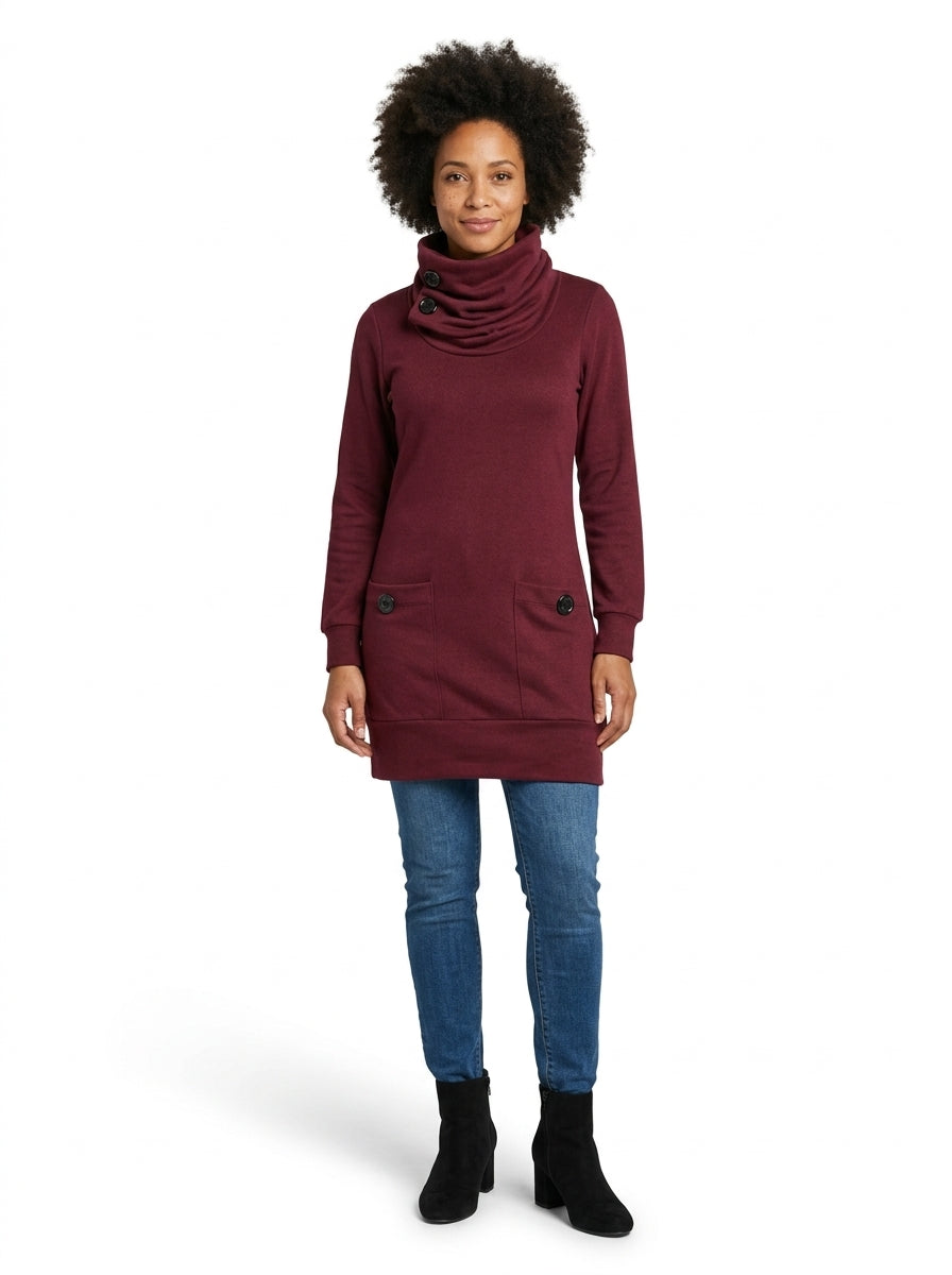 Robe-tunique Sylvia cerise de face, poches plaquées