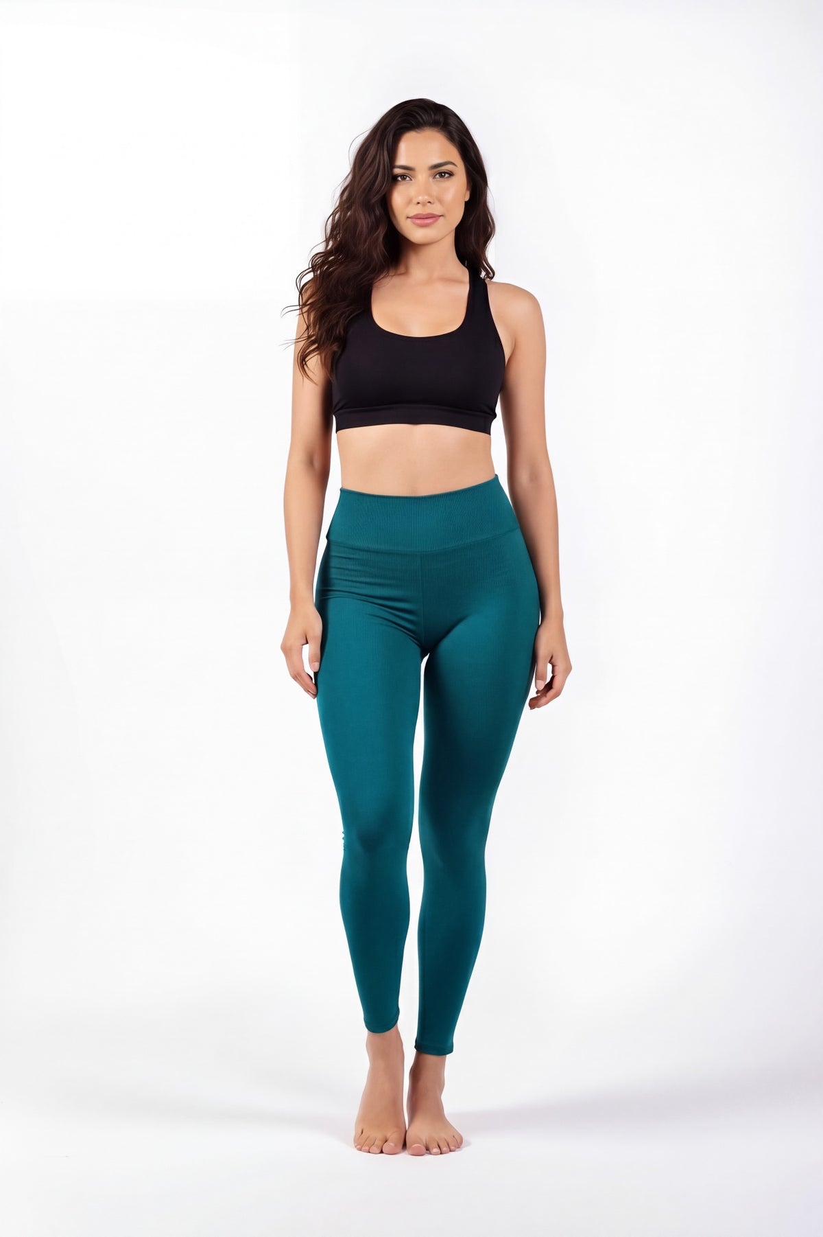 Legging Yogini Long bleu canard, taille haute vue de face