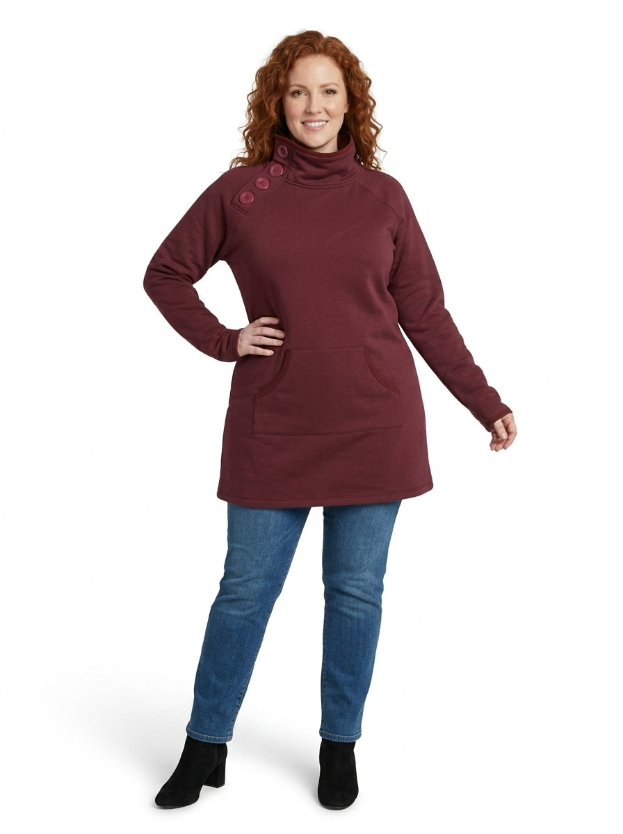 Robe Marie-Lys cerise de face, poches devant