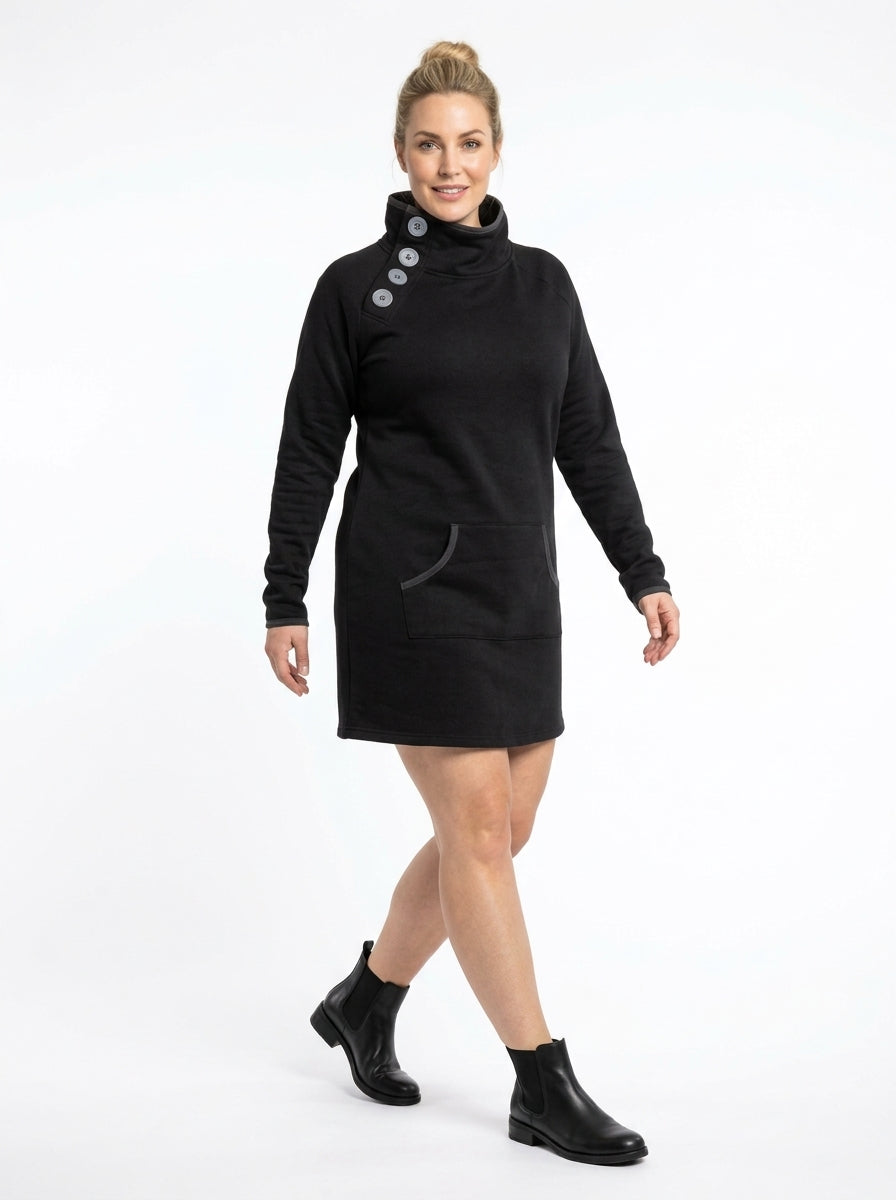 Robe Marie-Lys noire de profil, tombé de la robe