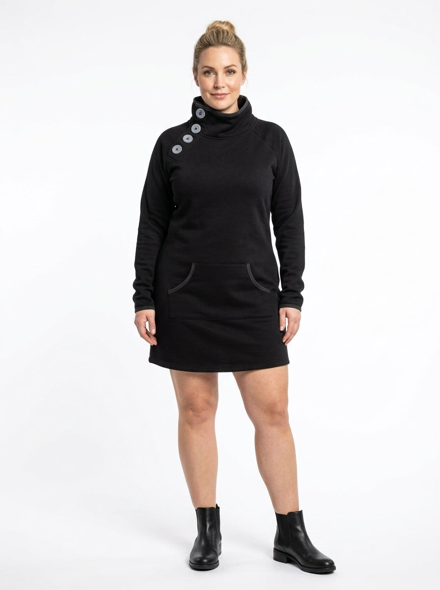 Robe Marie-Lys noire, boutons décoratifs à l'épaule