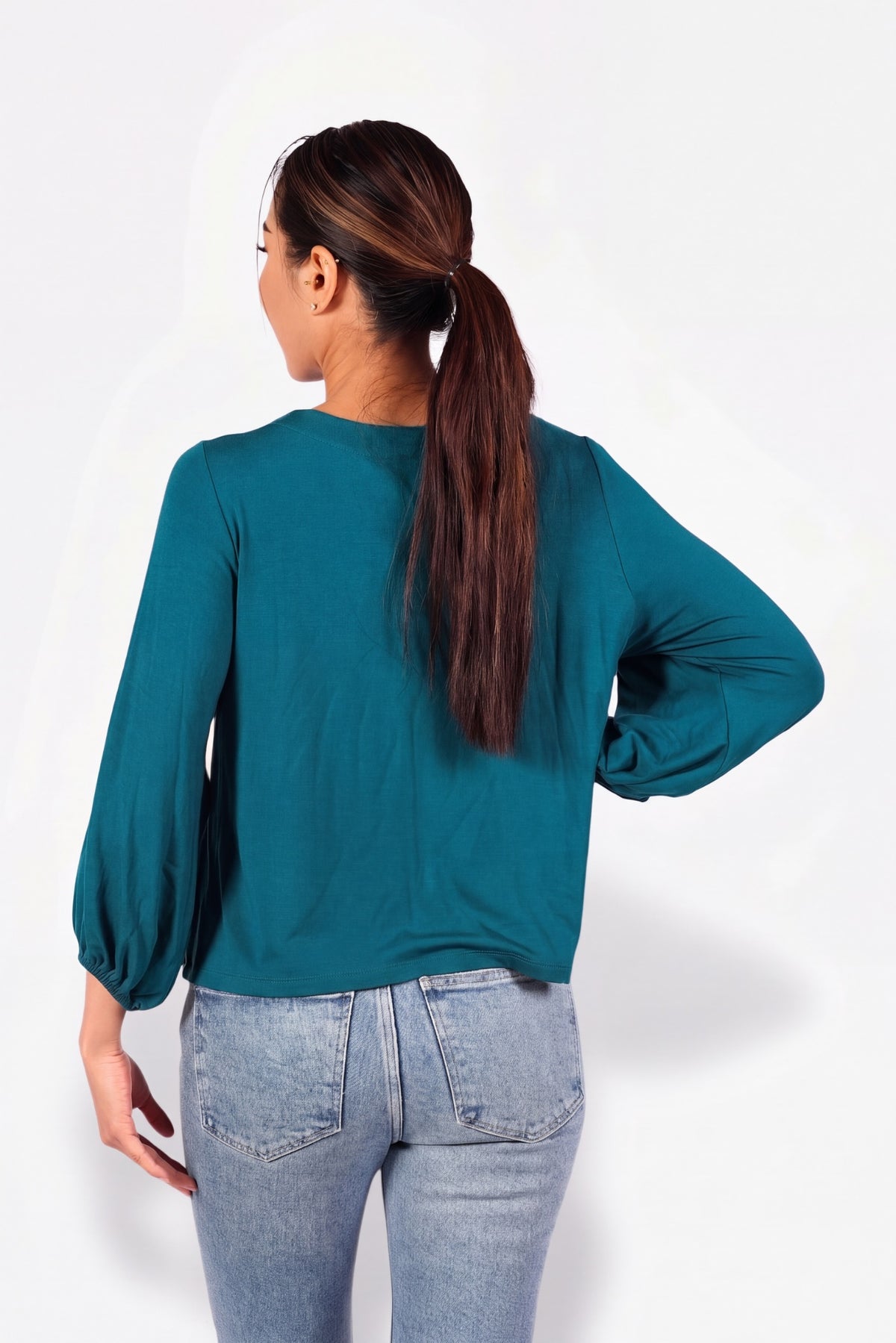 Haut Carolanne bleu canard vu de dos