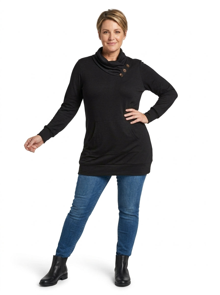 Robe Ophelia noire de face, manches longues