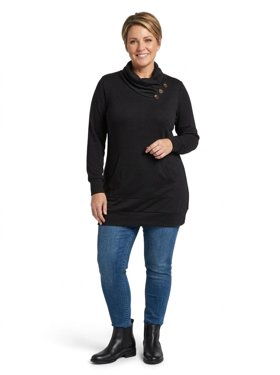 Robe Ophelia noire de face, longueur tunique