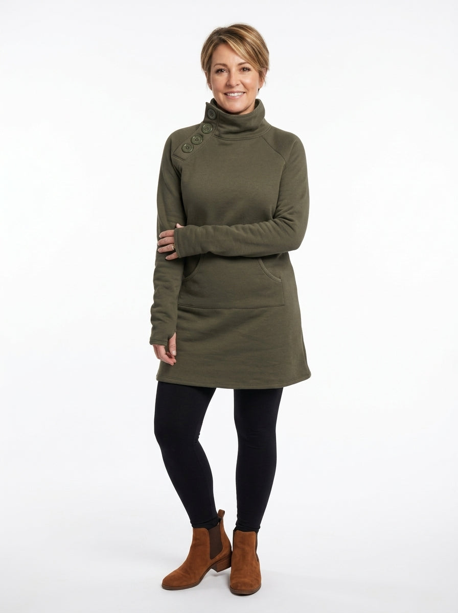 Robe Marie-Lys kaki de face, manches longues