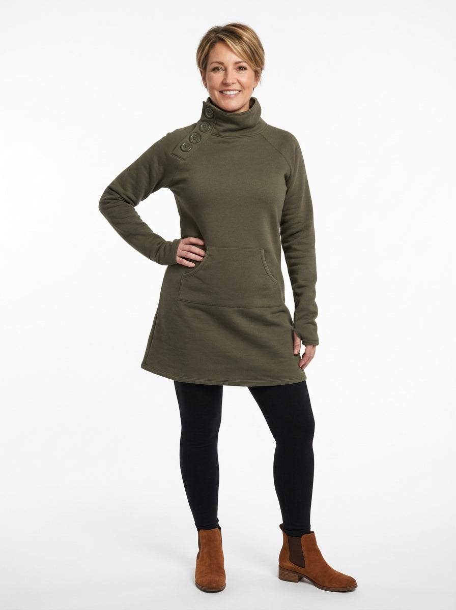 Robe Marie-Lys kaki de face, poches devant