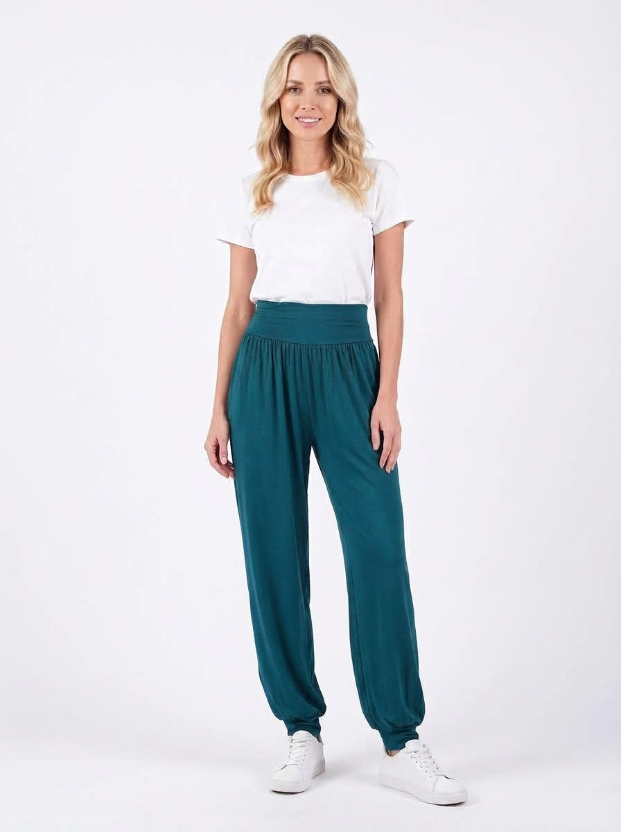 Pantalon Chloé Long bleu canard, bas resserré à la cheville