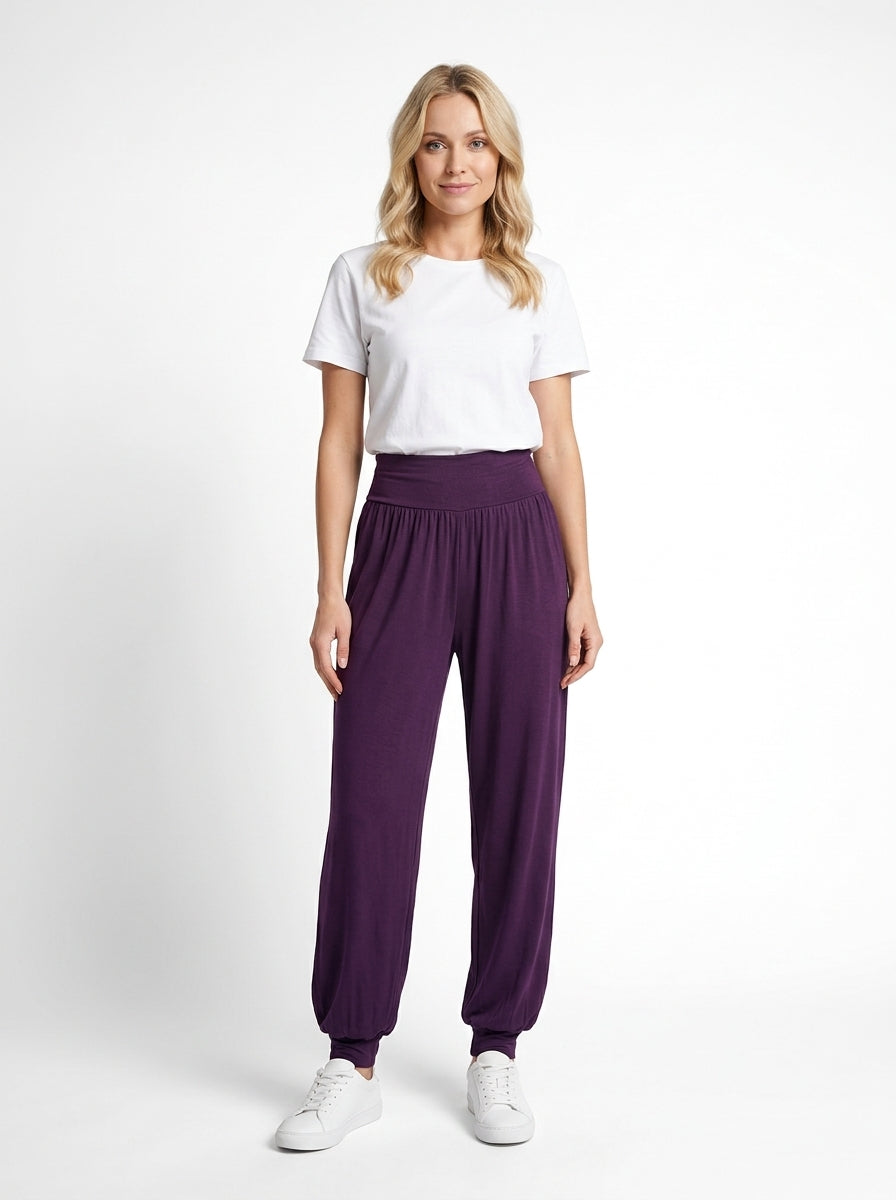 Pantalon Chloé Long prune, bas resserré à la cheville